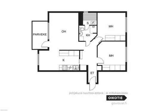 3h + k + kylpyhuone/sauna + lasitettu parveke  Helsinki