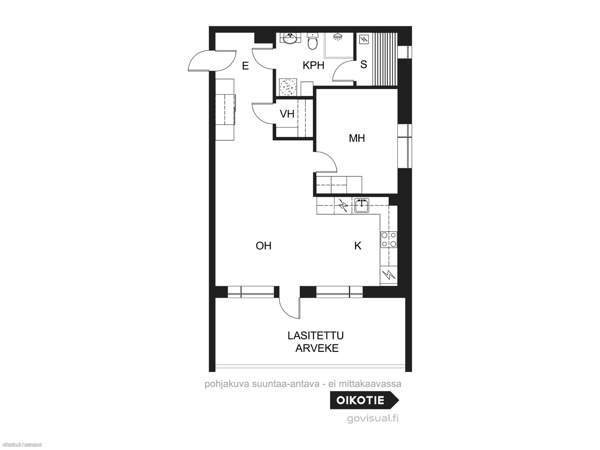 2 h + k + vh + kh + s + lasitettu parveke  Rovaniemi - valokuva 3