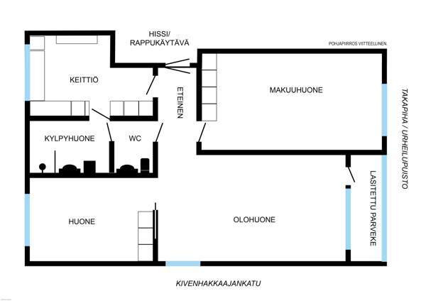 3h + keittiö + kph + wc + lasitettu parveke  Turtkul - valokuva 2