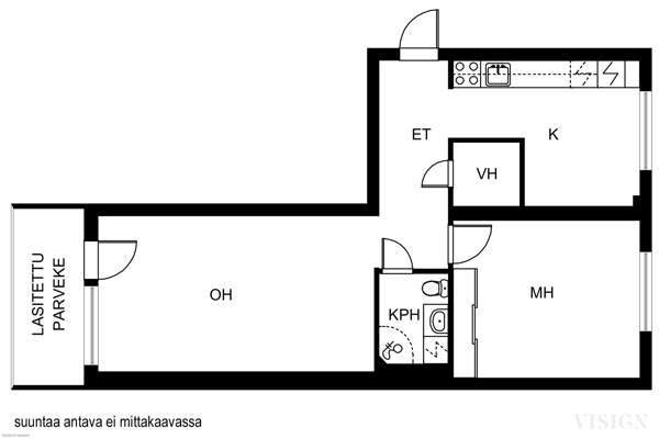 2h + k + kph + vh + lasit. parveke  Helsinki - valokuva 2