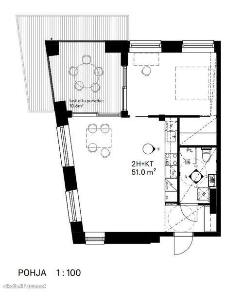 2h + avok + parveke  Helsinki - valokuva 1