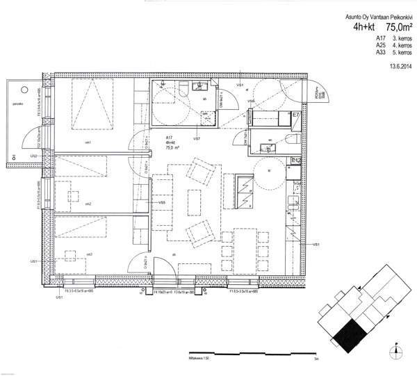 4h + kph-wc + wc + avokeittiö + 2 parveketta  Вантаа - изображение 2