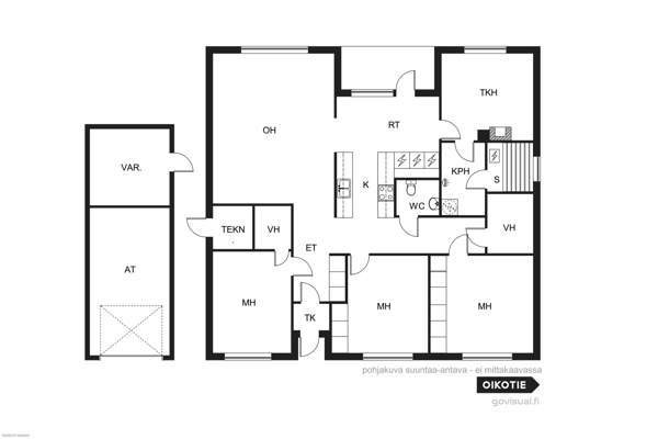 3mh, oh, th, k, ph, s, 2vh, wc, at, ulkov.  Kouvola - valokuva 3