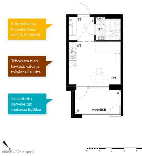 1h + avok + lasitettu p, ylin kerros  Vantaa – foto 2