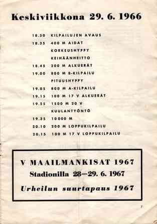 Hannes Kolehmaisen muistokisat 1966 Käsi ohjelma Tuusula