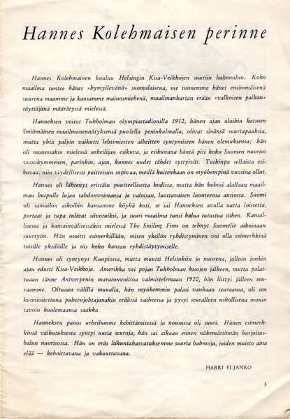 Hannes Kolehmaisen muistokisat 1966 Käsi ohjelma Tuusula - valokuva 2