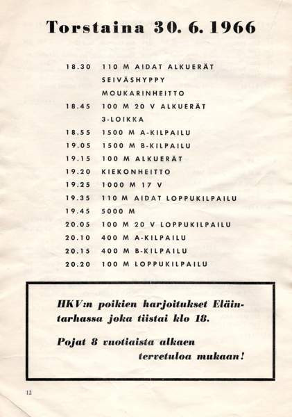 Hannes Kolehmaisen muistokisat 1966 Käsi ohjelma Tuusula - valokuva 4