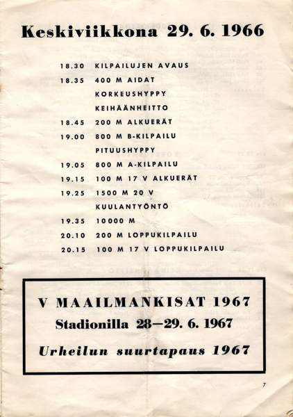 Hannes Kolehmaisen muistokisat 1966 Käsi ohjelma Tuusula - valokuva 3