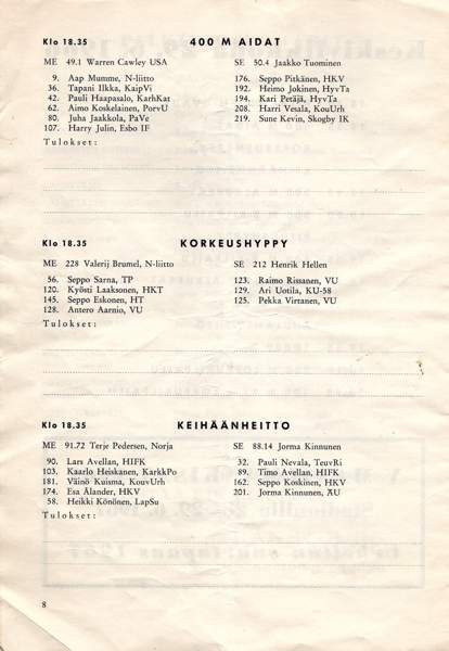 Hannes Kolehmaisen muistokisat 1966 Käsi ohjelma Tuusula - valokuva 5