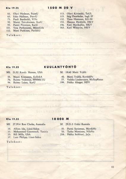 Hannes Kolehmaisen muistokisat 1966 Käsi ohjelma Tuusula - valokuva 6