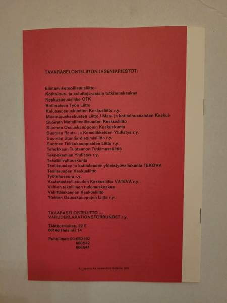 Opas: Lue TSL Tavaraseloste (1978) Helsinki – foto 2