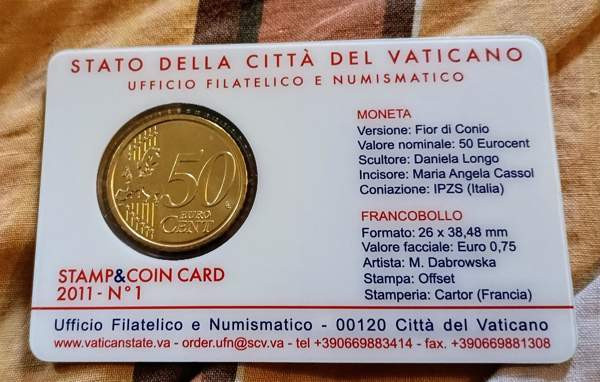 Vatikaani 2011  50c + postimerkki kortti Ylivieska – foto 2