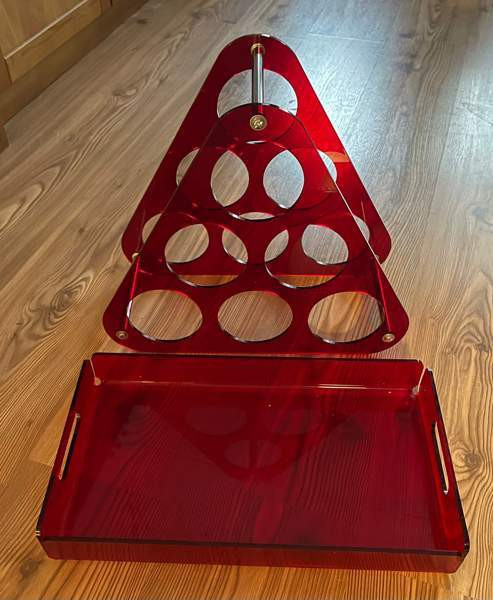 Vintage punainen viinipulloteline ja tarjotin Lohja - valokuva 1