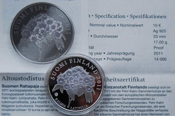 Suomi 2011 10 € Pehr Kalm HOPEA PROOF Helsinki - valokuva 3