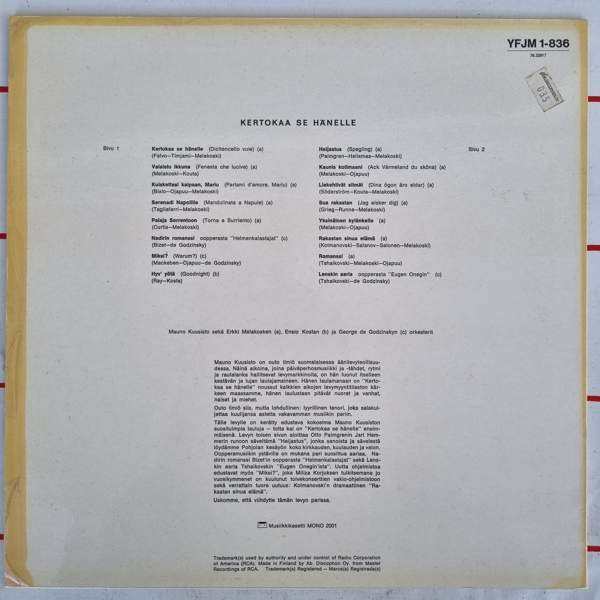 LP  Mauno Kuusisto - Kertokaa Se Hänelle. Turku - valokuva 2