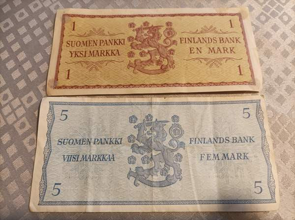 1963 vuoden ,1 markan ja 5 markan seteli Tervola - valokuva 1