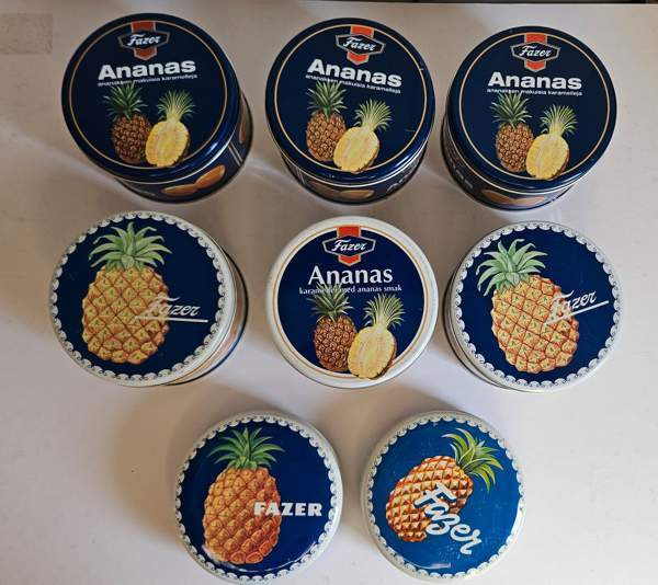 Fazer keräily peltipurkki ananas sisustus vintage Helsinki - valokuva 2