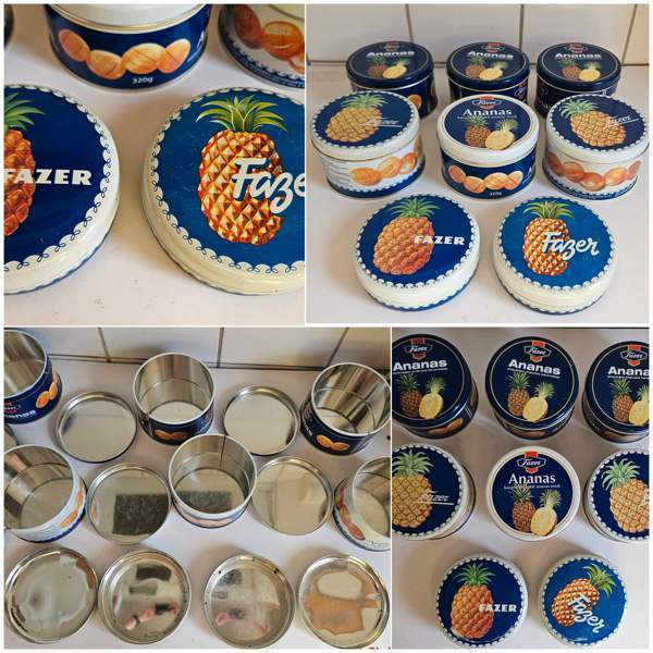 Fazer keräily peltipurkki ananas sisustus vintage Helsinki - valokuva 1