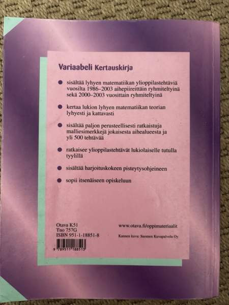 Variaabeli lukion lyhyt matematiikka kertauskirja 1986-2003 YO tehtävät Oulu - photo 2