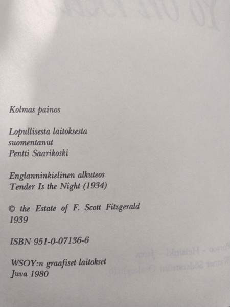Yö on gellä - F. Scott Fitzgerald (kunto hyvä) Рованиеми - изображение 5