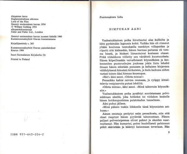 William Golding: Kärpästen herra. SSKK 1984. Espoo - photo 2