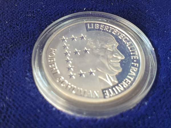 10 Francs 1986 Robert Schuman proof hopearaha Kirkkonummi - valokuva 2