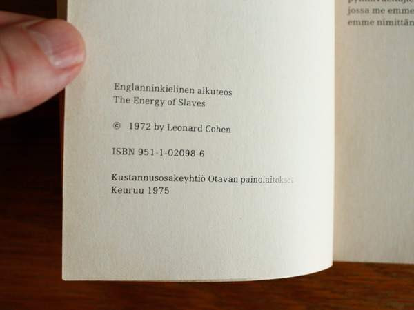 Leonard Cohen - Rakkauden orjat (runokirja) Tampere – foto 2