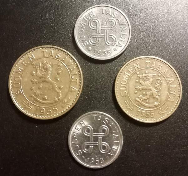 Suomi, vuoden 1955 kolikoita Joensuu - valokuva 1