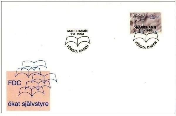 FDC/Ensipäiväkuori Åland 1.3.1993 Ökad självstyre Oulu – foto 1