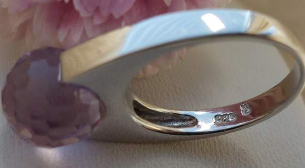 925 hopeinen sormus violetilla kirkkaalla pallolla. Koko 16,8 Lahti – foto 6